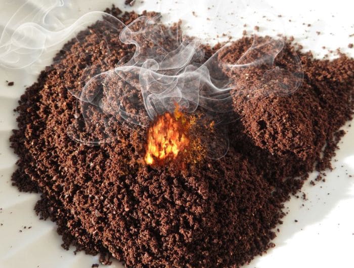 Burning coffee grounds to repel mosquitoes