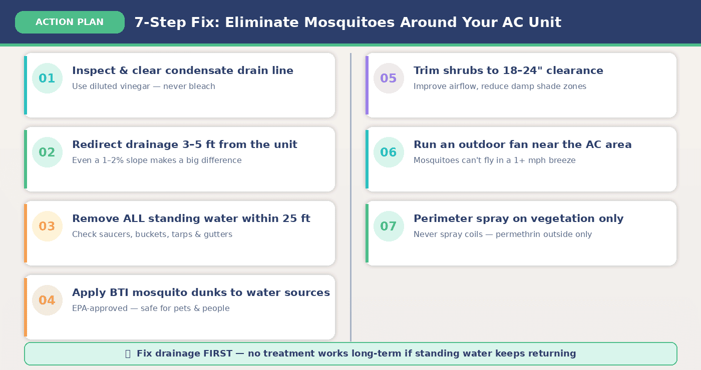 7-step action plan to eliminate mosquitoes around the AC unit