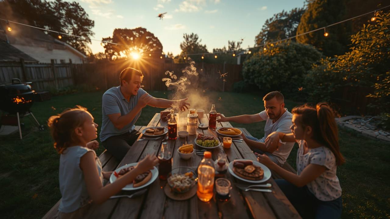 Backyard BBQ ruined by mosquitoes