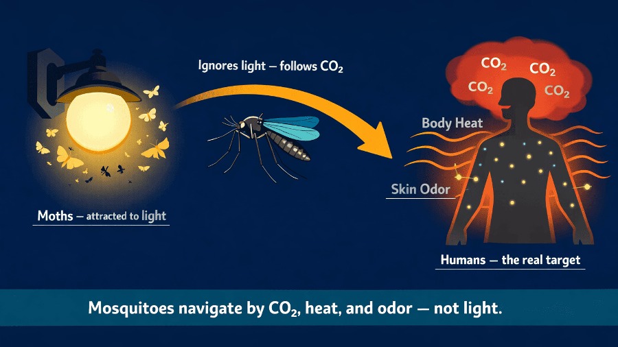 Reason why mosquitoes swarm around porch lights