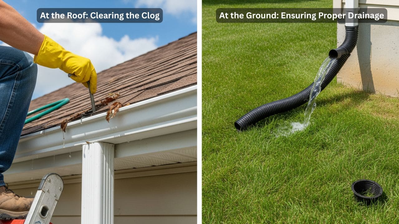 Step 3. Fix Downspout Clogs and Ensure Proper Drainage