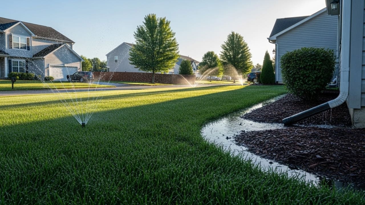 Irrigation Lawn Watering System and Gutter Drainage