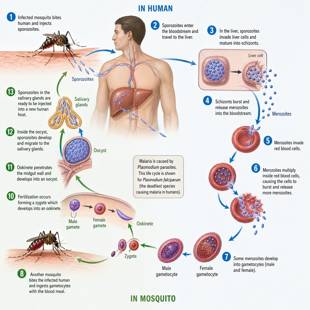 Malaria Transmission Cycle Within Human Host and Within Mosquito Host